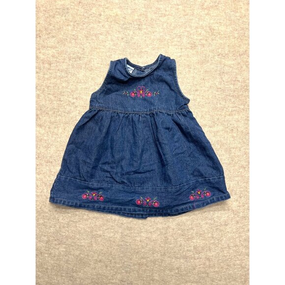 OshKosh B' Gosh Sleeveless Denim Jean Dress 24 Months Jumper Flower Embroidery - Picture 1 of 5